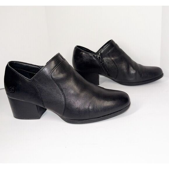 Born Black Leather Ankle Boot Shootie Bootie Block Heel Side Zip Classic Women 9 - Picture 14 of 16